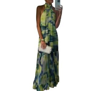 One33 Social The Barrett Ikat Maxi Gown Blue Lime Long Dress